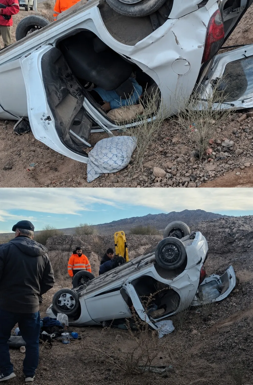 volcó un auto en Ullum y bomberos rescataron de urgencia a una conductora atrapada